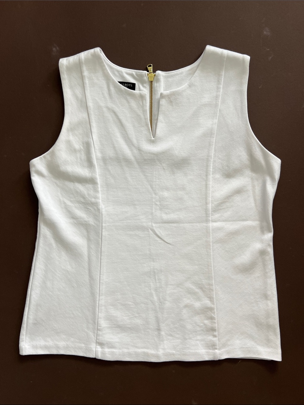 Talbots White Sleeveless Knit Tank with Gold Zip